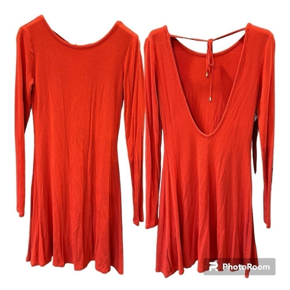 Forever 21 Burnt Orange Ribbed Long Sleeve Mini Dress Small